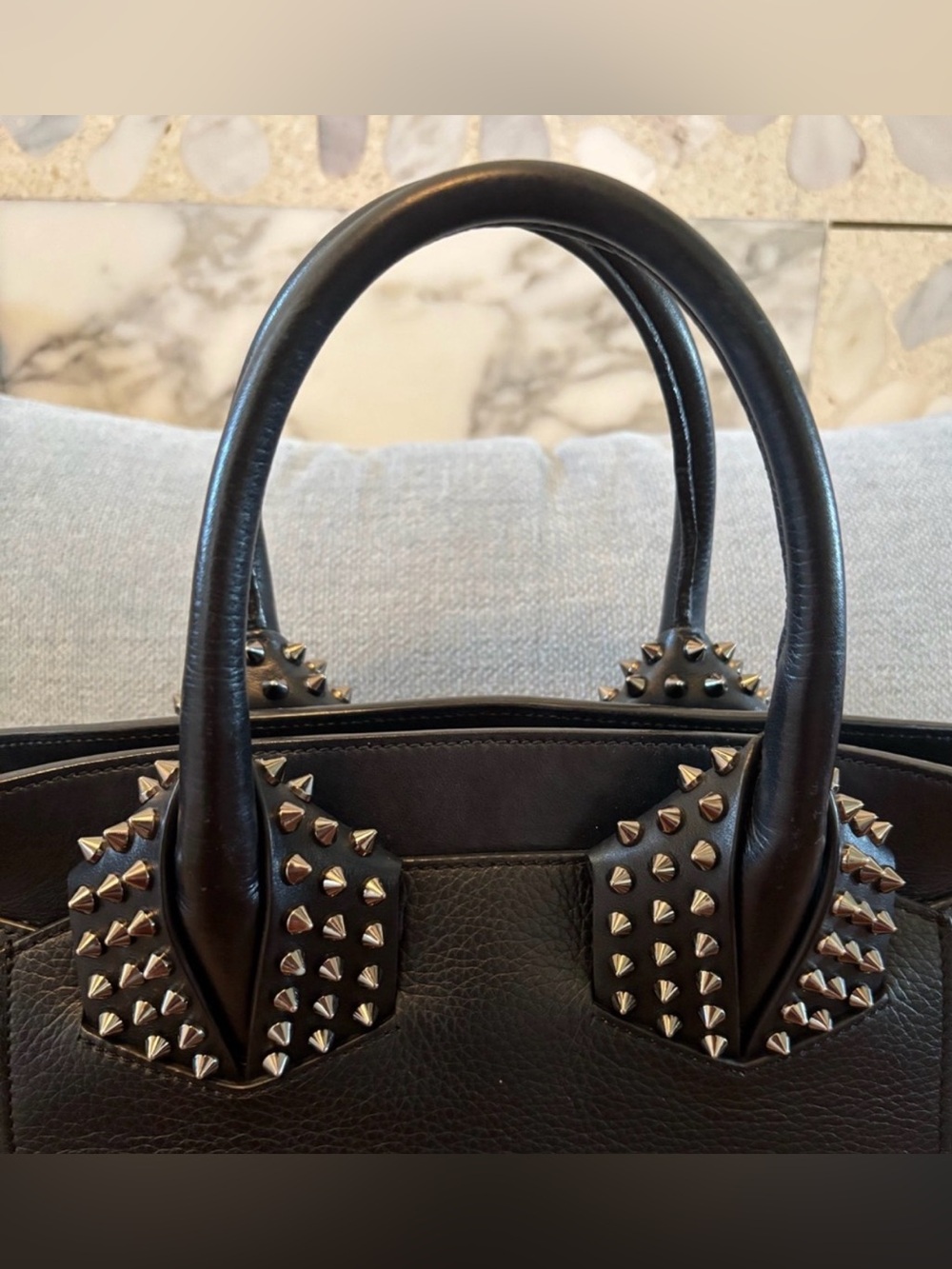 Authentic Christian Louboutin Small Eloise Black Leather Spiked Tote Crossbody - Picture 2 of 13